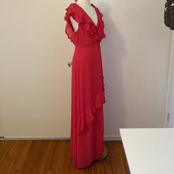 Lulus Love From Above Pink Ruffled Surplice Maxi Dress Size Small - Picture 6 of 16